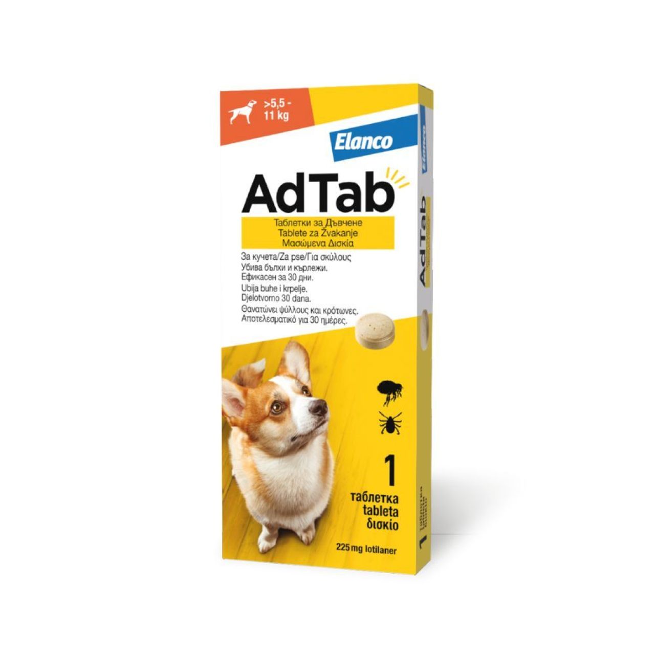 Elanco AdTab tableta za žvakanje za pse - protiv buha i krpelja ~ 5,5 - 11 kg