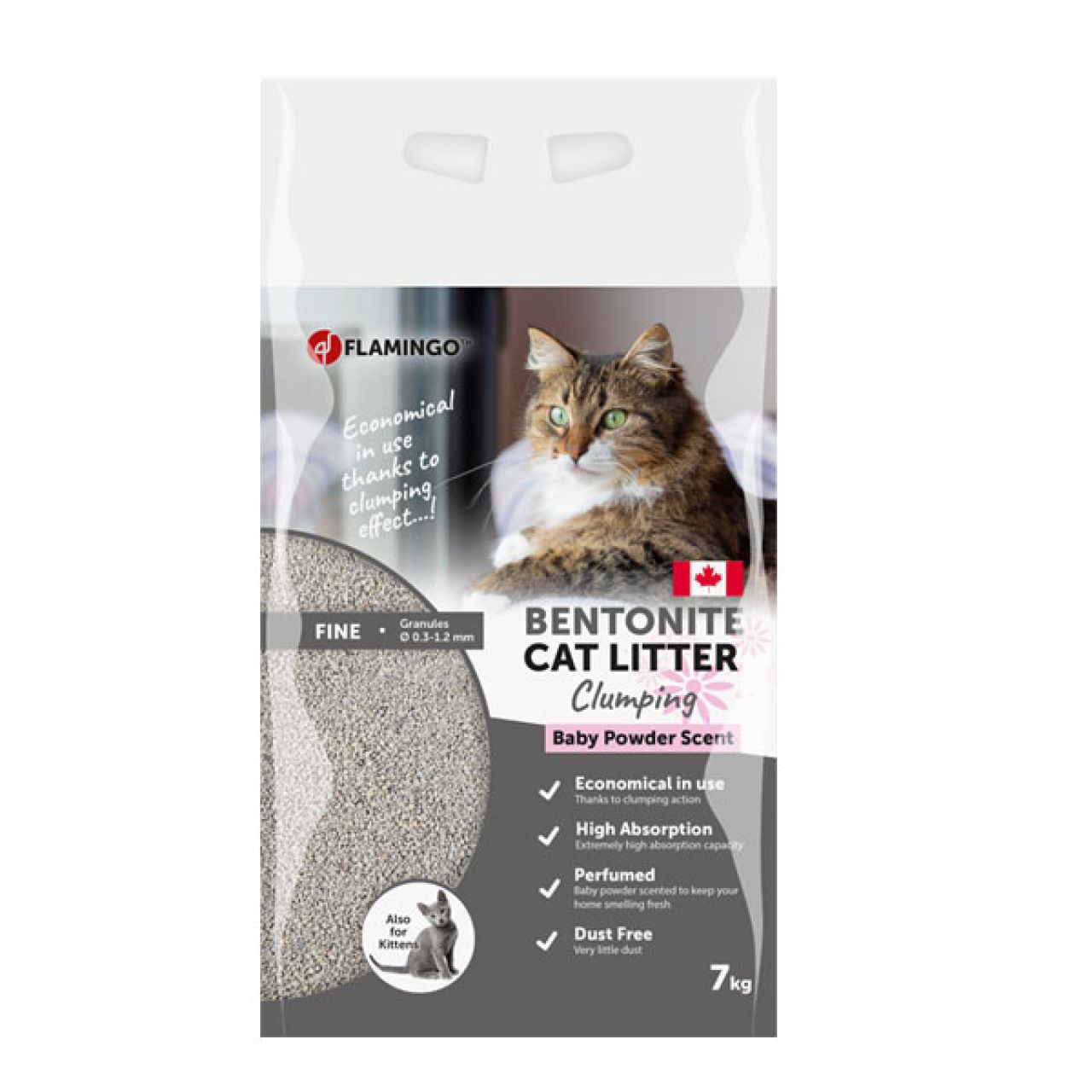 Flamingo Mačji pijesak Bentonit s dječjim puderom - 7kg