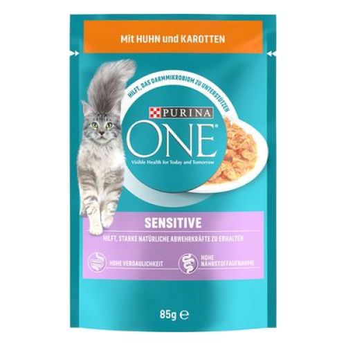 PURINA ONE SENSITIVE, s piletinom i mrkvom, mini fileti u umaku, mokra hrana za mačke